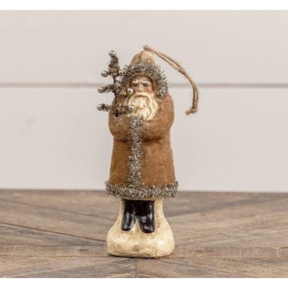 Ragon‎ House 5.75" Fawn Velvet Belsnickle Santa Christmas Ornament Beige Tan NEW